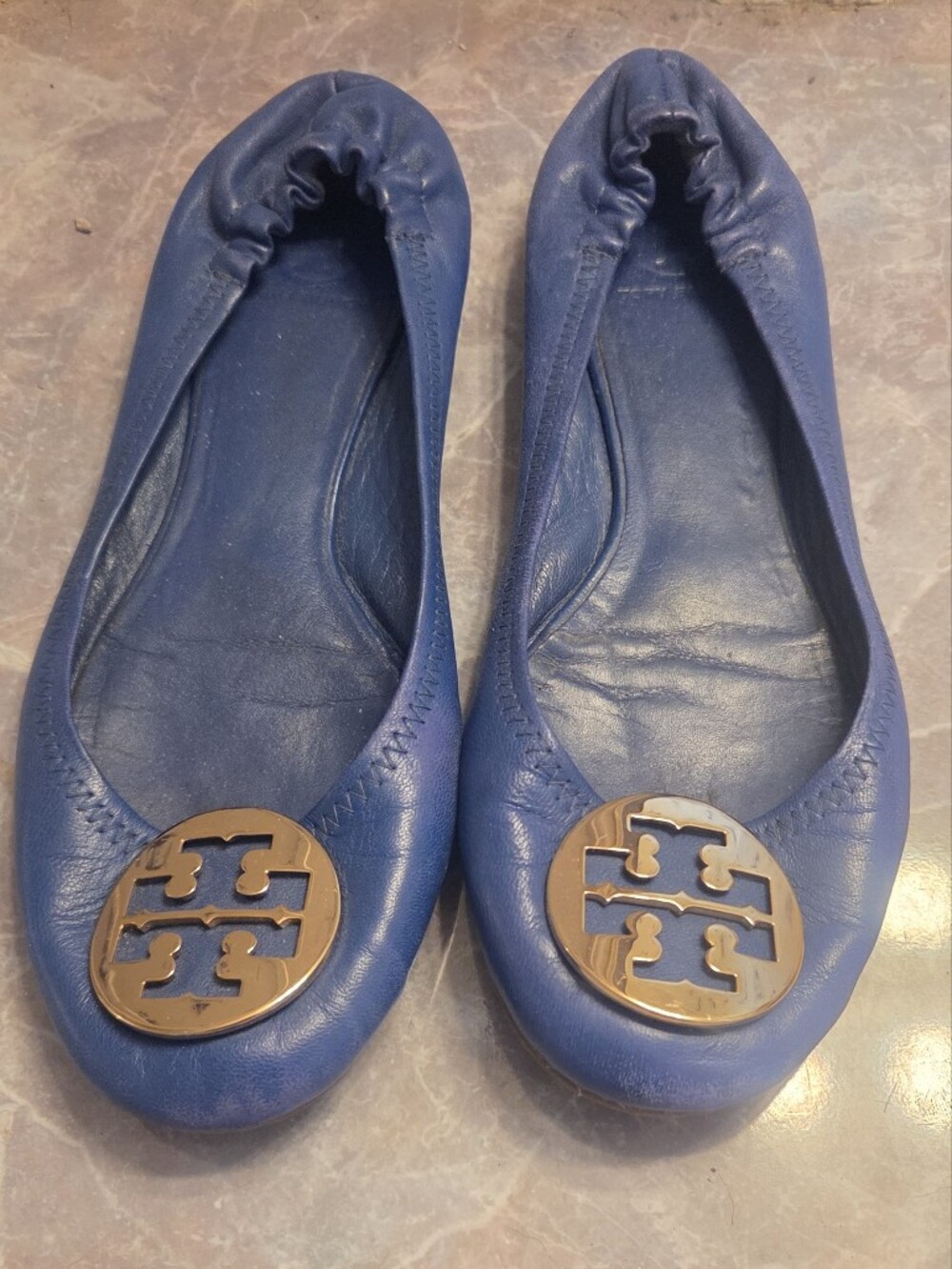 Tory Burch Blue Leather Reva Ballet Flats